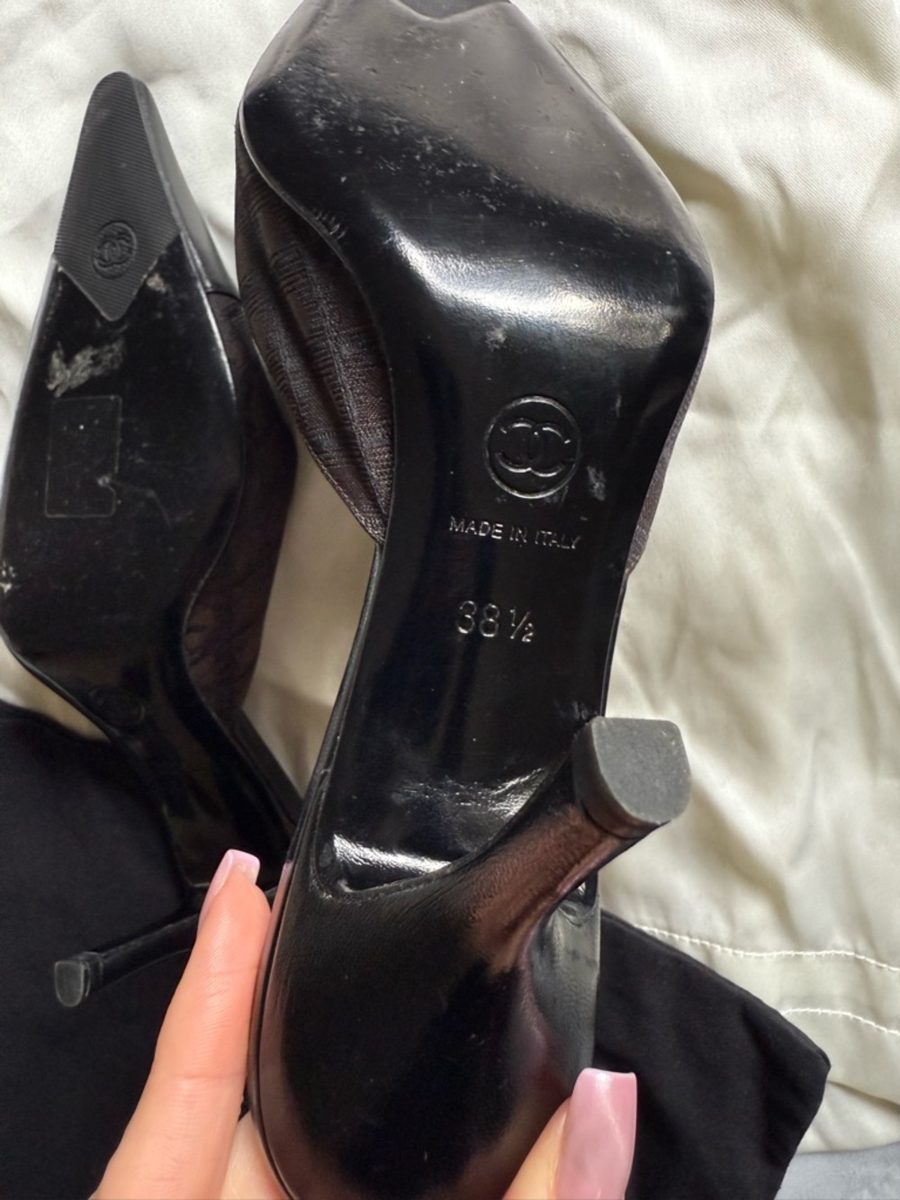 Vintage Chanel CC Logo Print Heeled Pointed-Toe Mules - Picture 2 of 12